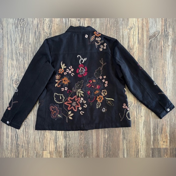 VTG Laura Ashley Black Embroidered Beaded Floral Button Front Jacket Blazer Lg - Picture 2 of 10